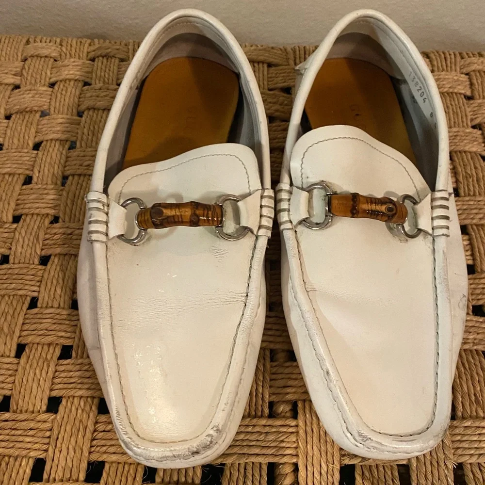 Gucci. Men’s White Leather Loafers. Slip On. Size 8. For hardware or to Repair? - Picture 3 of 8